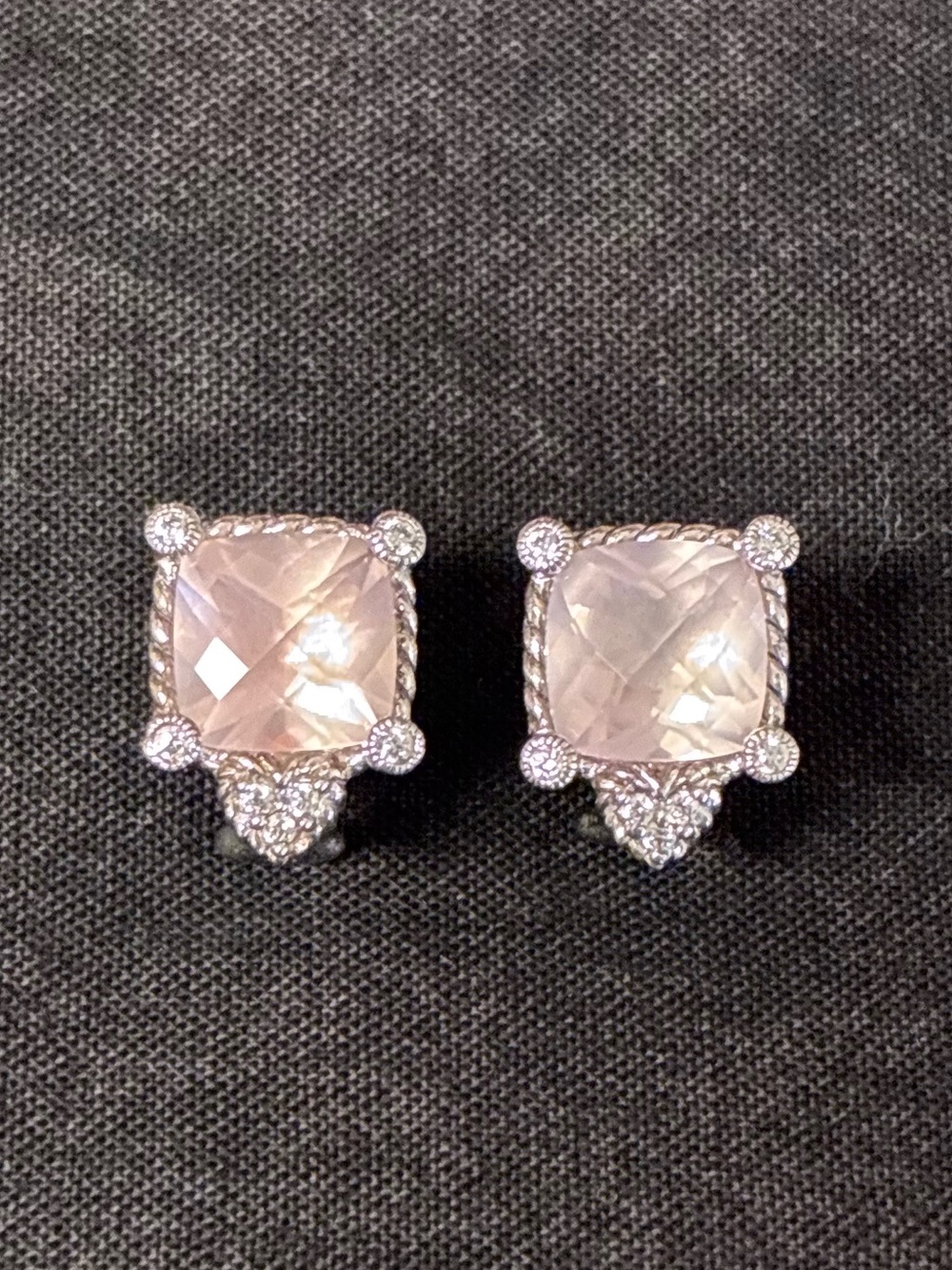Judith Ripka 925 Sterling Silver Pink Rose Quartz Cushion Stud Earrings